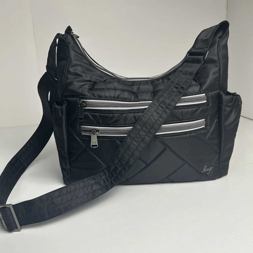 Lug Camper SE Black Quilted Crossbody Shoulder Bag Travel Zipper Organizer